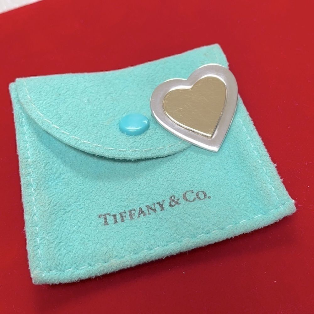 Vintage signed Tiffany & Co heart pin-brooch sterling silver 925 & 18k gold